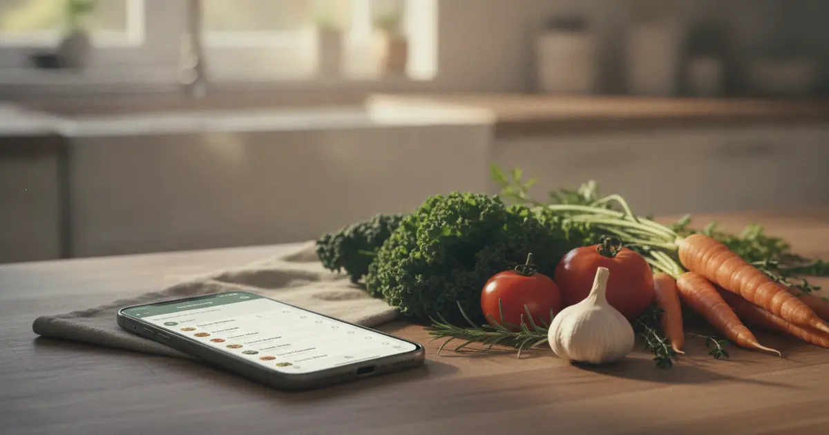 Meal planning app comparison showing a weekly dinner planner and grocery list on a phone screen