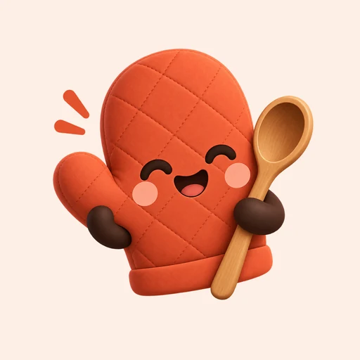 Mittsy app icon — a smiling terracotta oven mitt holding a wooden spoon