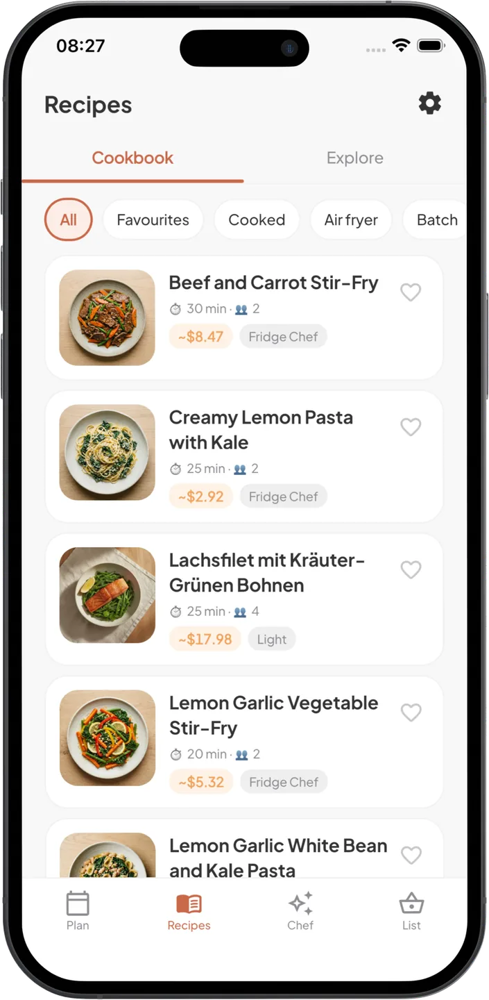 Your Cookbook — Mittsy meal planner app screenshot