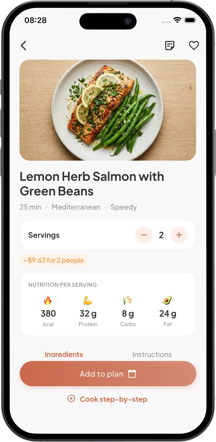 Cook Step-by-Step — Mittsy meal planner app screenshot